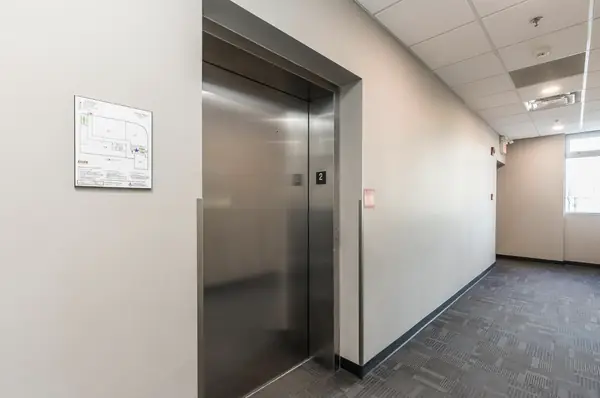 Elevator and second floor corridor